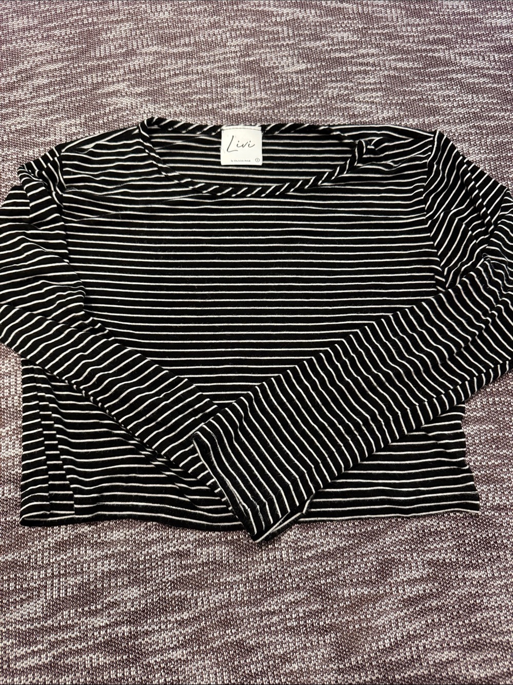 Olivia Rae Black and White Striped Crop Long Sleeve Tee
